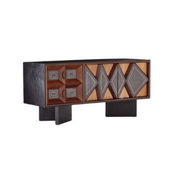 Mid-Century Modern Italian Wood and Colored Glass Sideboard