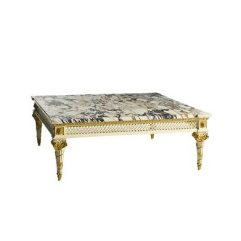 Modern Two-Tier Coffee Table with Stone and Metal
