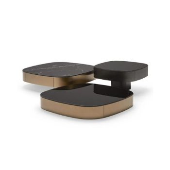 Travertine and Walnut Coffee Table