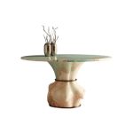 Round Marble Washed Oak Foyer Table