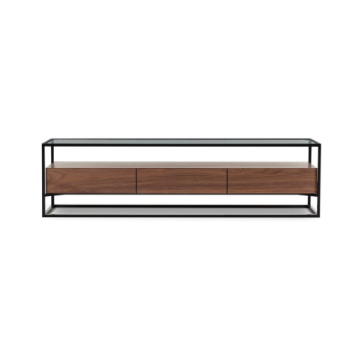 Walnut Veneer Media Unit with Tempered Glass Top